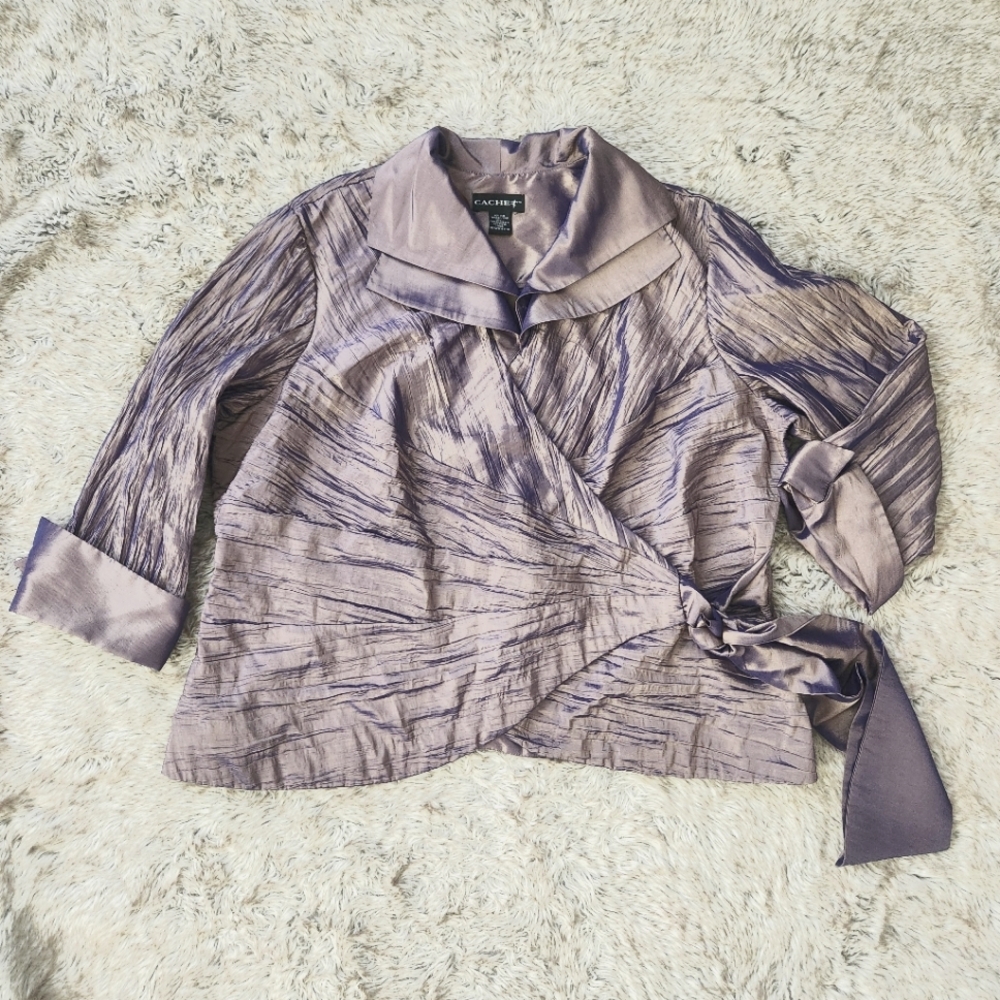 Cachet Vintage Y2K Crinkled Wrap Top Metallic Purple‎ Women's Size 24W